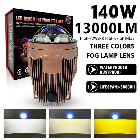 L30-2 Новый 3 Дюймовый 140W Золотой Би LED Прожектор Фара 3000K 5800K LED Высокий Низкий Свет LED Двойной Лазерный Противотуманный Свет для Автомобиля