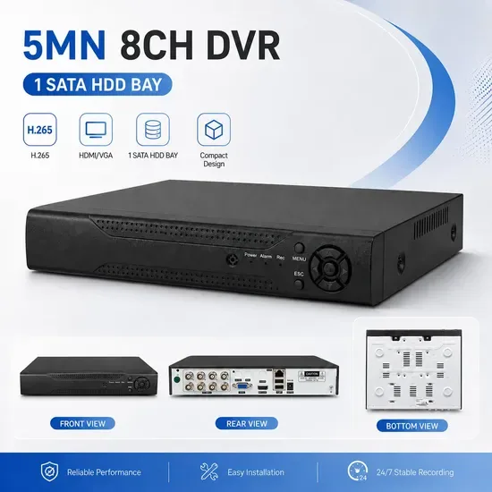 5MP 5mn 8CH DVR H. 265 Аналоговый видеорегистратор CCTV с HDMI и VGA выходом 1 Отсек для SATA HDD DC12V Система видеонаблюдения