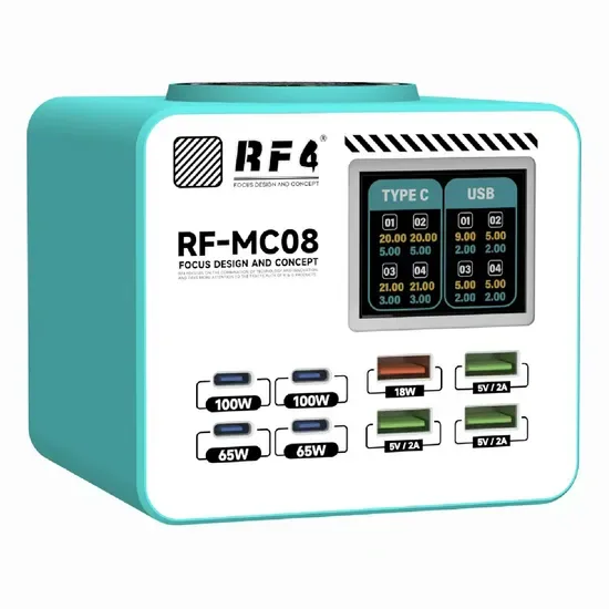 RF4 RF-Mc08 4 USB-C + 4 USB-a Порты 100W Быстрая зарядная станция с ЖК-экраном для зарядки ноутбука