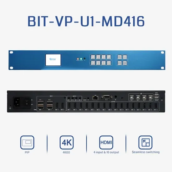 Bitvisus HD 4K60 16-выходной контроллер видеостены с бесшовным переключением и поддержкой нескольких окон
