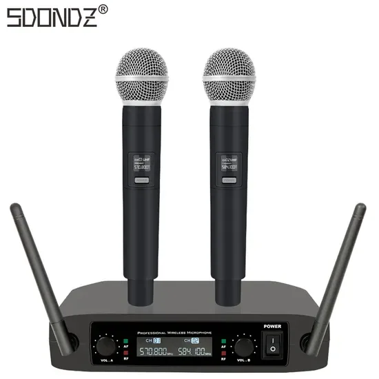 Gu02 Профессиональная беспроводная микрофонная система UHF с двумя каналами, дальнодействующий ручной динамический микрофон с инфракрасной синхронизацией для сцены, церкви и караоке