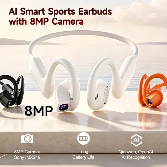 Беспроводные наушники с костной проводимостью Ai Sport с 8MP камерой для видеозаписи