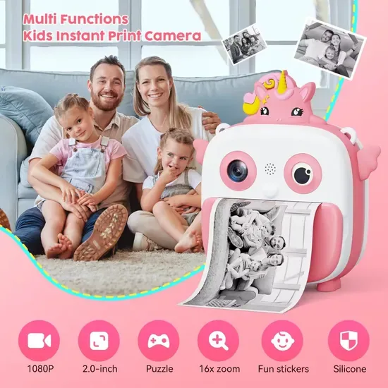 Мини термальный моментальный фотопринтер 1080P 16X 2inch Мини камера для детей с моментальной печатью, яркая для подарков детям, цифровые игрушки