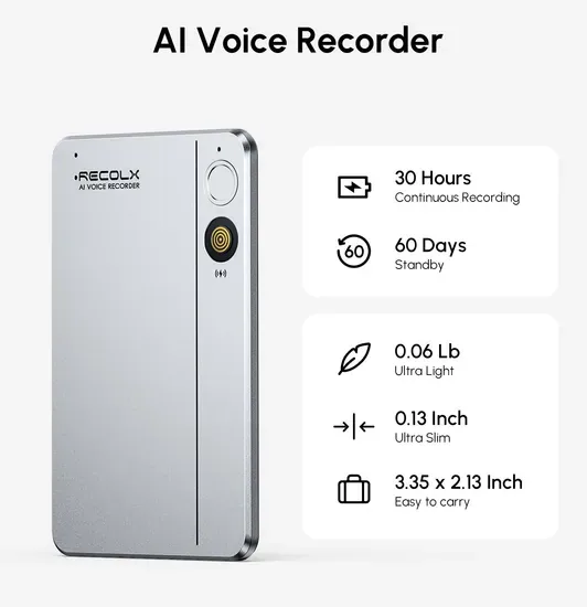 AI-диктофон с голосовым управлением, управлением через приложение, расшифровкой и обобщением с помощью 71 шаблона PRO, глубоким анализом AI, записью встреч и рабочих процессов, точностью на базе Gtp