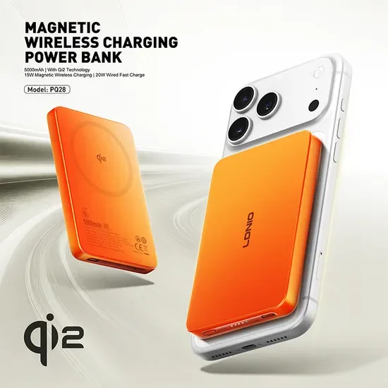 Лднио Pq28 Qi2 Сертифицированный беспроводной магнитный 5000mAh Пд 20W Повербанк для iPhone 17 18 ПРО Макс