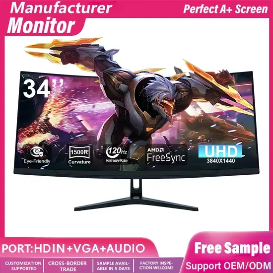 32 34 49 Дюймовый ЖК-дисплей изогнутый 1800r IPS экран монитор 3440*1440 4K 120Hz 144Hz 21: 9 Широкоформатный монитор с поддержкой Pip Pbp для настольного ПК игровой монитор