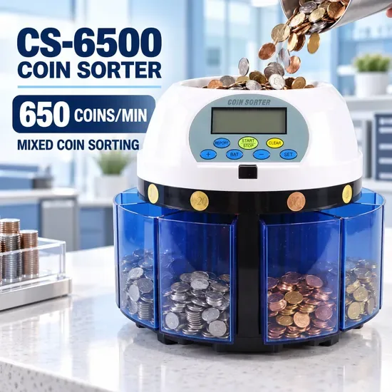 CS-6500 Компактный электрический счётчик и сортировщик монет, мультивалютная машина для подсчёта и сортировки монет для банков и розничной торговли