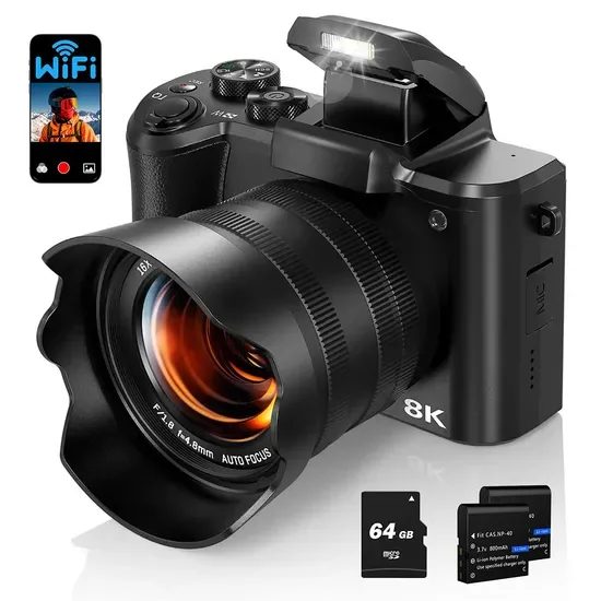 DC226 48MP Цифровая камера, 8K HD видеокамера для селфи с 64GB картой памяти - EU вилка