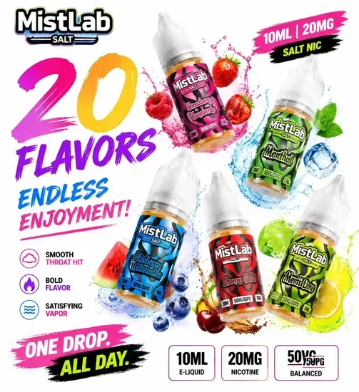 Оптовая цена премиум качества Mistlab 10ml 30ml 20/50mg Никотиновая соль E-Liquid Много вкусов Вейп Жидкость