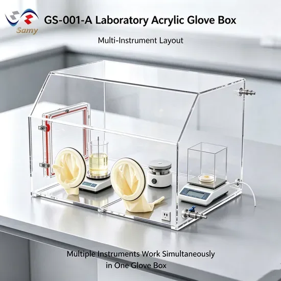 GS-001-a Лабораторный вакуумный перчаточный бокс из акрила с толщиной 6mm и латексными перчатками