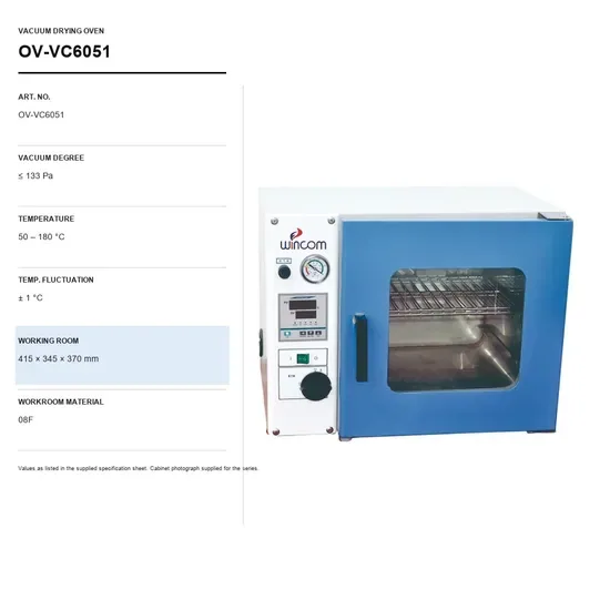 Вакуумный сушильный шкаф 133PA от 50 до 180c 0.1c Управление 415 × 345 × 370 мм, 2 полки, для использования в исследовательской лаборатории