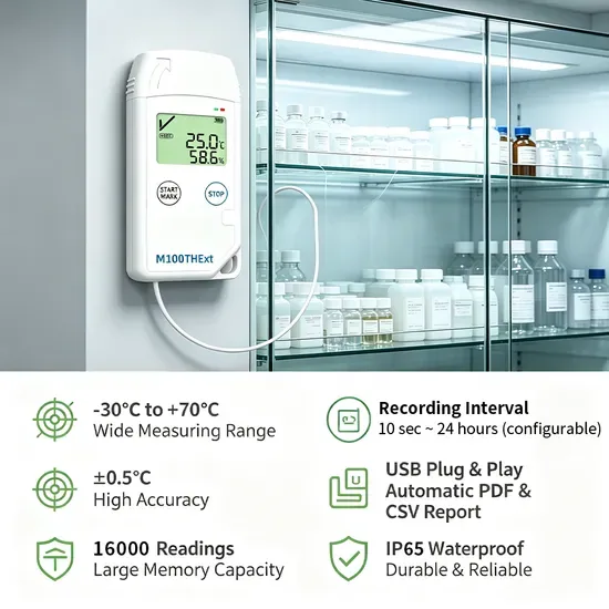 Potmagic M100thext Программная реконструкция Многофункциональный регистратор температуры и влажности с внешним датчиком