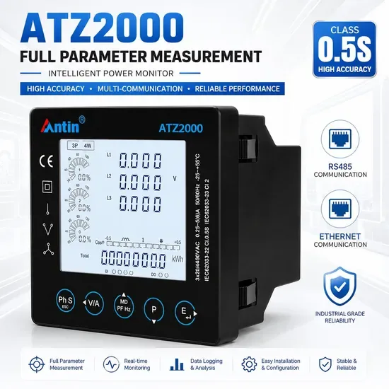 ATZ2000 Многофункциональный анализатор мощности, счетчик энергии, RS485 TCP счетчик мощности