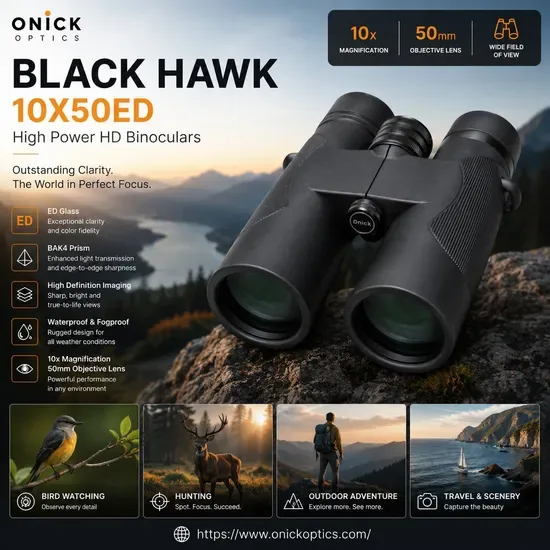 Бинокли Onick Black Hawk водонепроницаемые HD с четким видением в условиях низкой освещенности