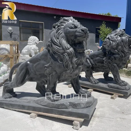 Кастомная статуя льва из черного мрамора