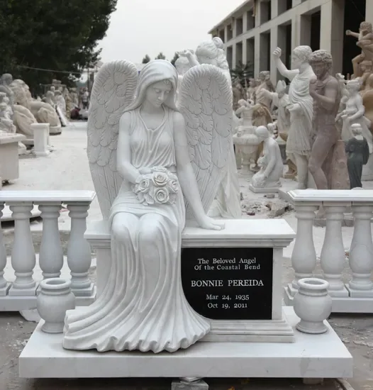 Белая каменная сидящая ангел marble памятник статуя скульптура надгробие (SYMT-005)