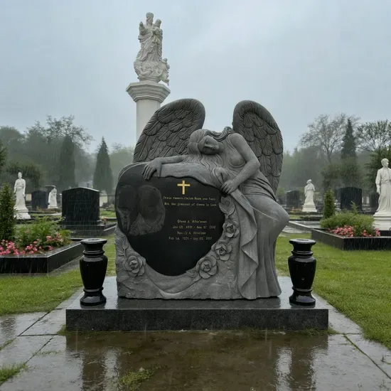 Наружный настраиваемый памятник на могиле, мемориальный монумент, надгробие, гранитный ангел с дизайном розы