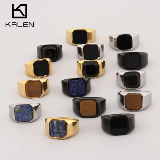 Природный камень Лазурит Тигровый глаз Черный оникс 18K Золотое Серебряное Черное печатное кольцо