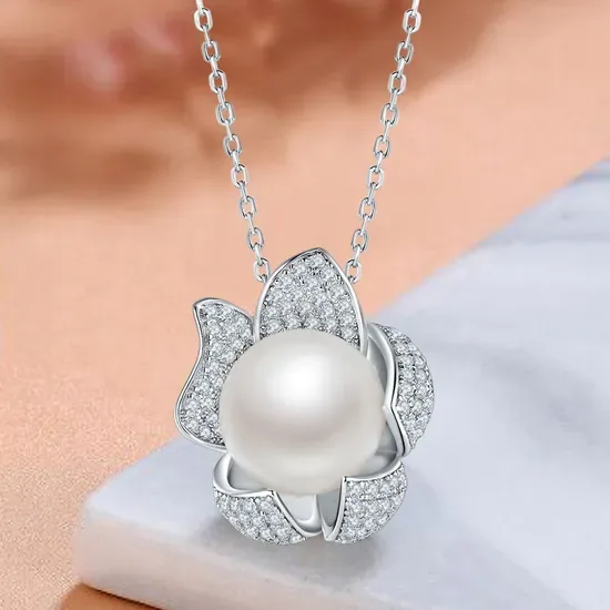 Серебряное 925 жемчужное ожерелье ювелирное Модное Изысканное цветочное оформление с цирконом