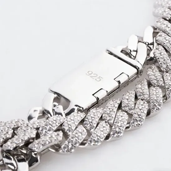 925 Завод ювелирных изделий Silver Hippop Кубинское колье для мужчин с моисанитом 10mm 12mm Кубинская цепь настраиваемого размера