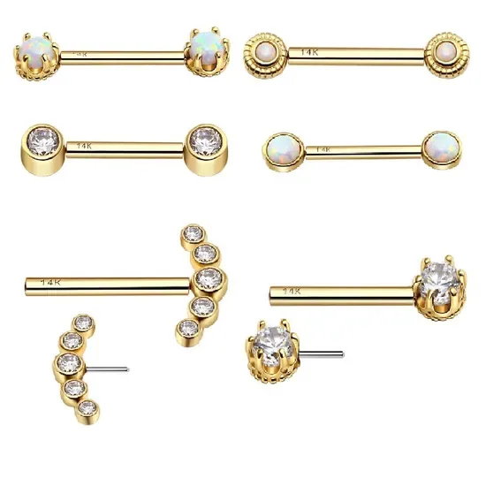 14K Солидные золотые безгвоздевые украшения для пирсинга сосков 14kt Золотой сосок