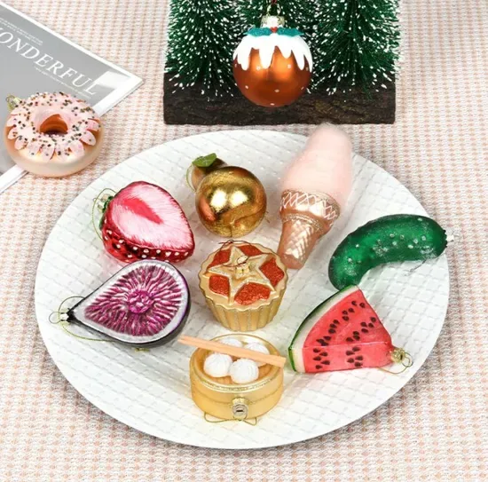 Глянцевый стеклянный фруктовый торт овощной рождественский Ornament для внутреннего и наружного декора на Рождество