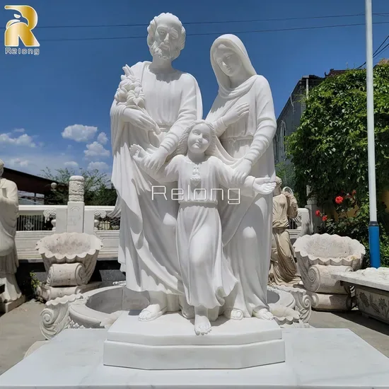 Католическая статуя Святой Семьи, вырезанная из белого мрамора, в натуральную величину, религиозная фигура Иисуса и Марии