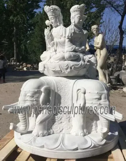 Резная каменная скульптура Куан Инь, белая мраморная статуя Кван Инь, сидящая на слоне (SY-T151)