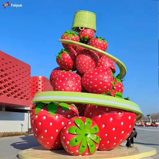 Кастомизированная смоляная фруктовая статуя для улицы, декоративная стеклопластиковая скульптура клубники