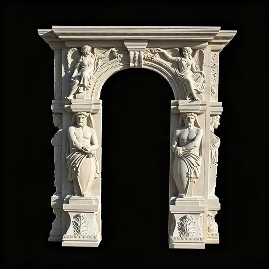 Классическая белая мраморная дверная рама с скульптурами