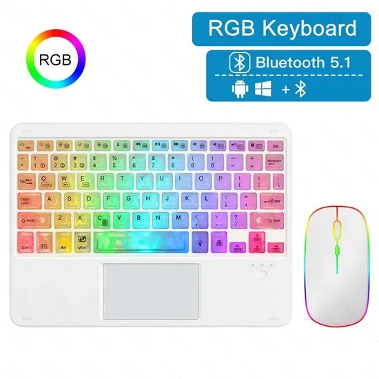 Прозрачная клавиша RGB подсвечиваемая беспроводная клавиатура и мышь с сенсорной панелью
