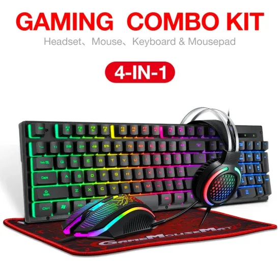 TF400 4 в 1 Проводная RGB механическая игровая клавиатура, мышь, гарнитура, коврик для мыши для компьютера