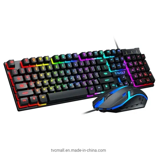 T-Wolf TF200 игровой клавиатуры USB с плавающей запятой манипулятором считаем проводной клавиатуры и мыши для игр - черный