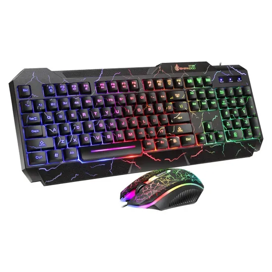 Комбо проводной подсвеченной игровой клавиатуры и мыши для игр