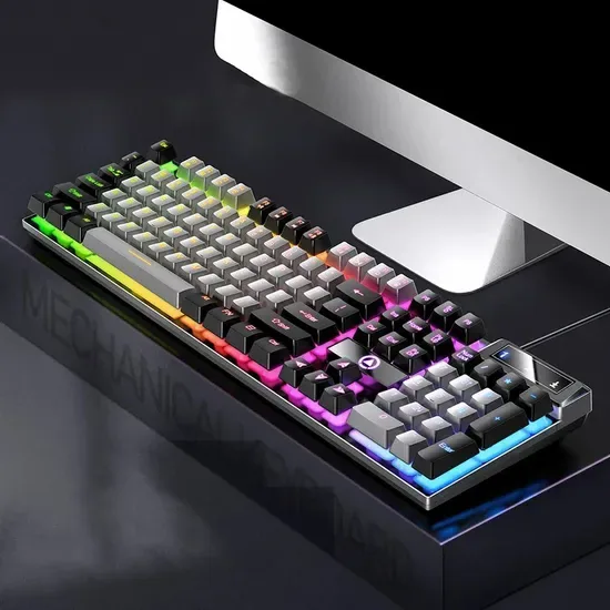 Йиндао K500 Подсвечиваемая проводная игровая клавиатура с атмосферным светом для домашнего компьютера - Серый+Чёрный / Смешанный свет