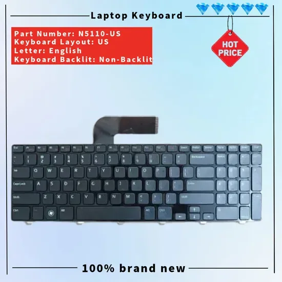 Клавиатура для ноутбука DELL Inspiron 15r N5110 5110 M5110 M511r без подсветки, новая замена, американская клавиатура