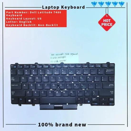 Клавиатура DELL Latitude 7480 7490 с подсветкой, черный указатель