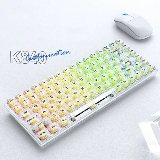 84 Клавиатура USB проводная прозрачная игровая механическая с RGB подсветкой для компьютера