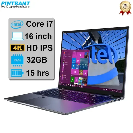 15.6inch Металл I7 Ноутбук с процессором Intel Core 16GB Игровой ноутбук 4K HD IPS дисплей 15000mAh