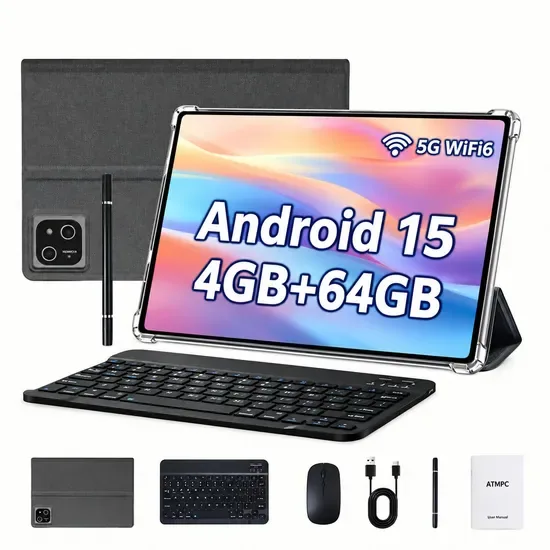 Лучшая цена 10.1inch Планшет Android 15 с 4GB+64GB памятью, восьмиядерным процессором Mtk6755 4G, WiFi, бизнес-планшетный ПК Android с клавиатурой