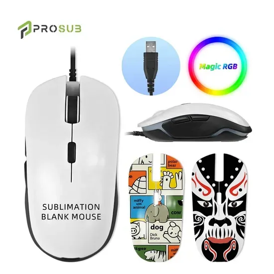 Печатаемый чехол для мыши Prosub с сублимацией, RGB подсветка, USB мышь для геймеров, эргономичная, светящаяся проводная игровая мышь