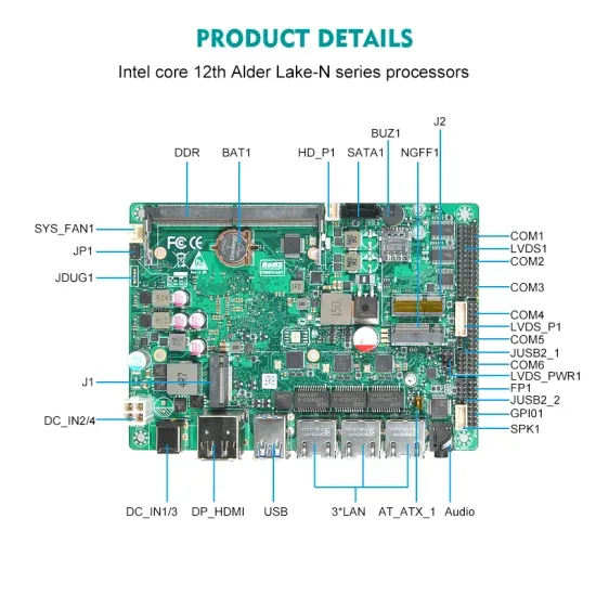 Фабрика 3.5 Дюймовая промышленная материнская плата 3*LAN* 6*COM 3*M. 2* 1*Can 1* I2c X7425e/N97/N305 X86 Встраиваемый компьютер на базе Linux материнская плата