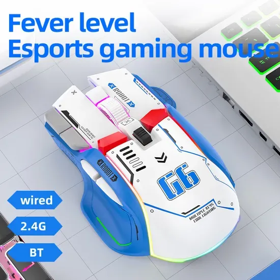 Оптовая продукция OEM 3 Модель E-Sports 10 Клавиша Провода Беспроводной 2.4G Bt 4000dpi Игровой 13 Цвета RGB Свет Компьютерная мышь для геймера Настольный ПК