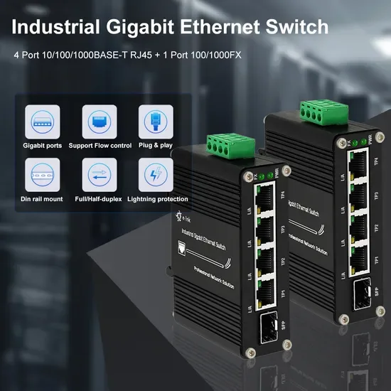 DIN-рейка Мини 4-Port 10/100/1000t + 1-Port SFP Гигабитный Промышленный Ethernet Коммутатор