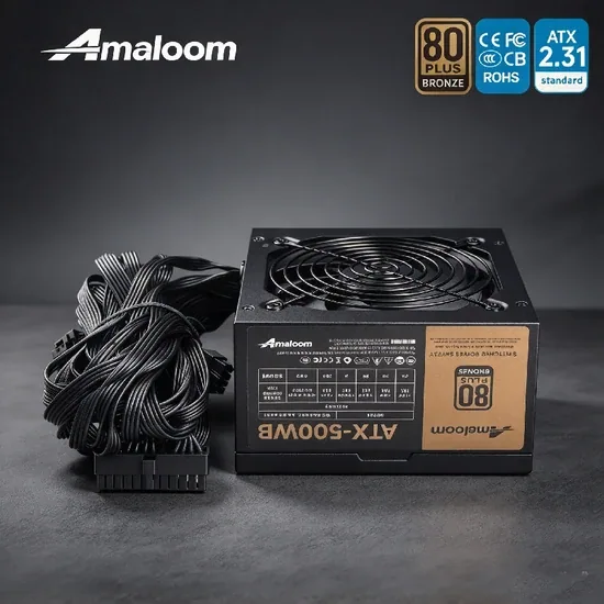 Amaloom 500W 80 Plus Bronze немодульный блок питания ATX, заводская оптовая поставка блоков питания для ПК, поддержка OEM/ODM и нанесения индивидуального логотипа