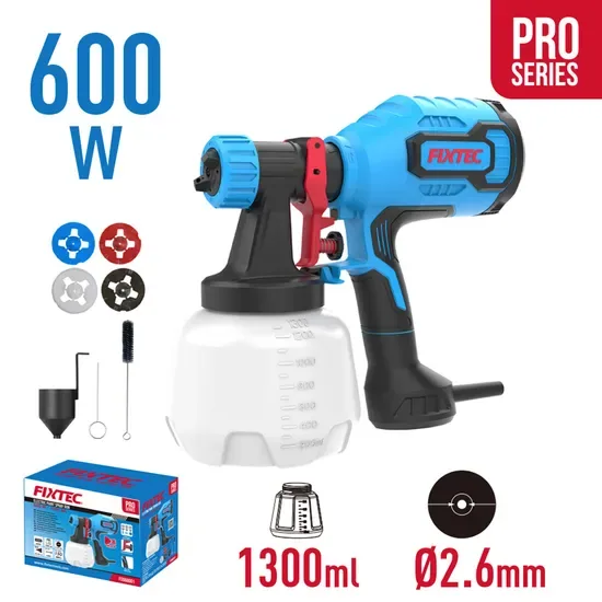 Фикстек HVLP Электрический Пульверизатор 600W 1300ml Пульверизатор для краски Макс Вязкость 150DIN 4 Насадки 1.5-2.6mm Сертифицировано CE 220V