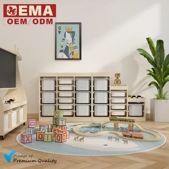 Кабинет для хранения EMA Montessori из дерева для детей в детском саду, preschool, яслях, детском саду с несколькими отделениями и пластиковыми ящиками
