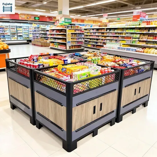 Двухъярусный стеклянный прилавок для супермаркета для продуктового магазина