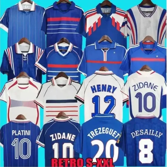 1998 Франция Ретро Футбольные Джерси 1982 84 86 88 90 96 98 00 02 04 06 Зидан Анри Футбольная Футболка Резегуэ