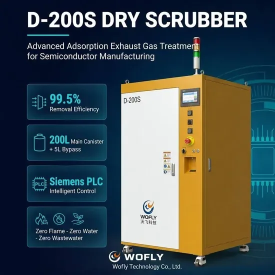 200 Слм Siemens PLC 99.5% Эффективность удаления сухой адсорбции газоочистителя для полупроводниковых процессов CVD/Этчинг на заказ